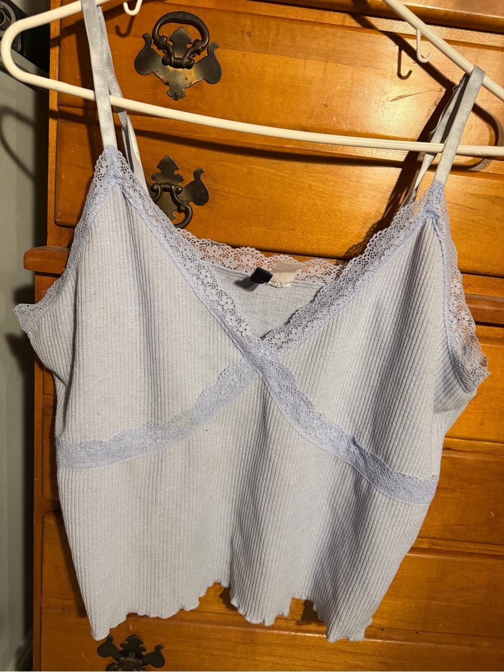 Divided Light Blue Lace-Trim Ribbed Cami Tank - Women